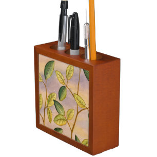 Green and Yellow Leaves on Sunset Background Desk Organizer