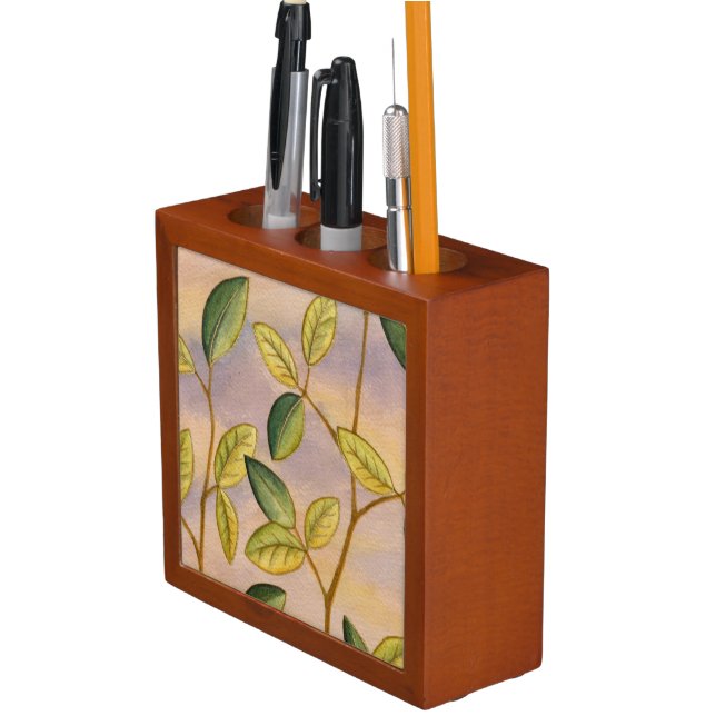 Green and Yellow Leaves on Sunset Background Desk Organizer (In Situ)