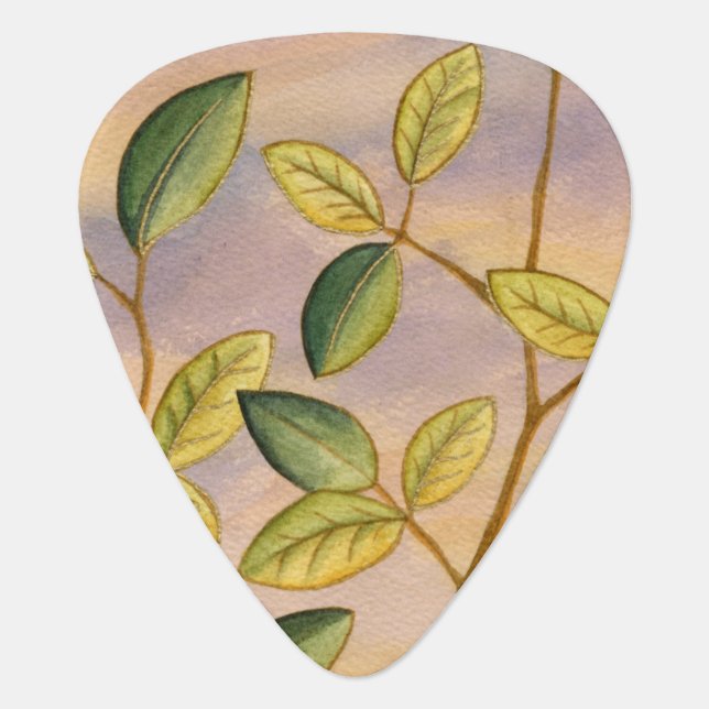 Green and Yellow Leaves on Sunset Background Guitar Pick (Front)
