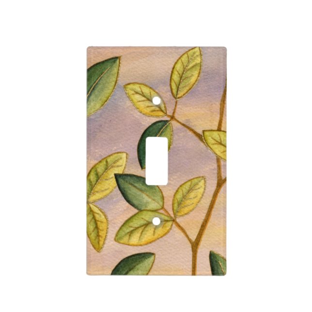 Green and Yellow Leaves on Sunset Background Light Switch Cover (Front)