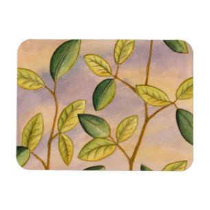 Green and Yellow Leaves on Sunset Background Magnet