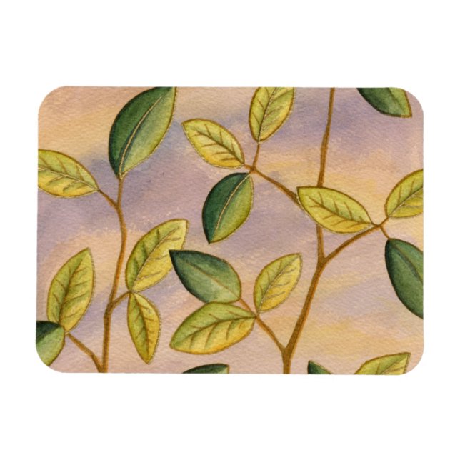 Green and Yellow Leaves on Sunset Background Magnet (Horizontal)