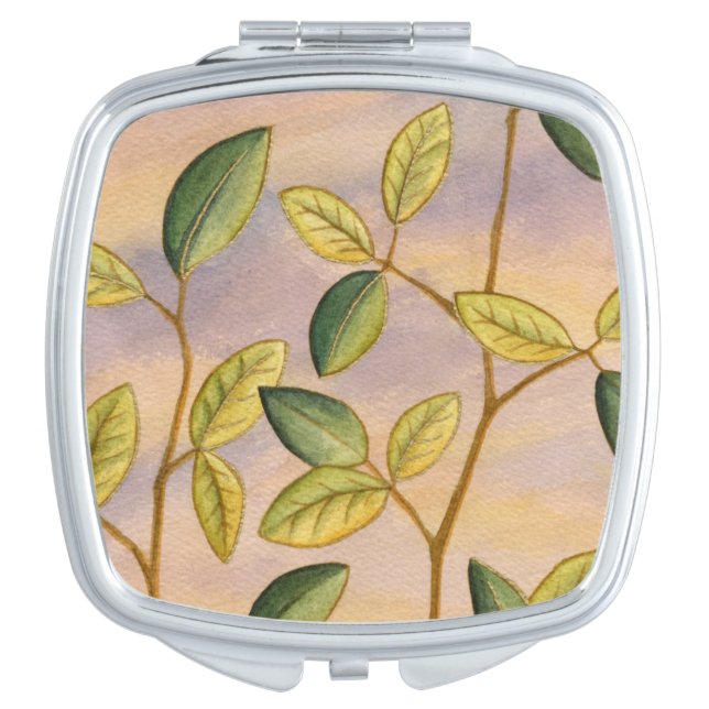Green and Yellow Leaves on Sunset Background Mirror For Makeup (Front)