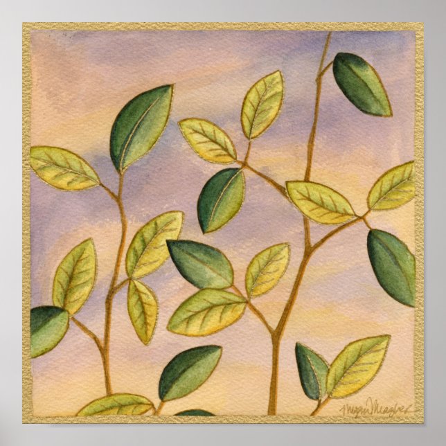 Green and Yellow Leaves on Sunset Background Poster (Front)