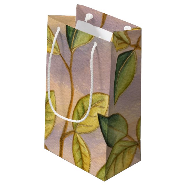 Green and Yellow Leaves on Sunset Background Small Gift Bag (Back Angled)