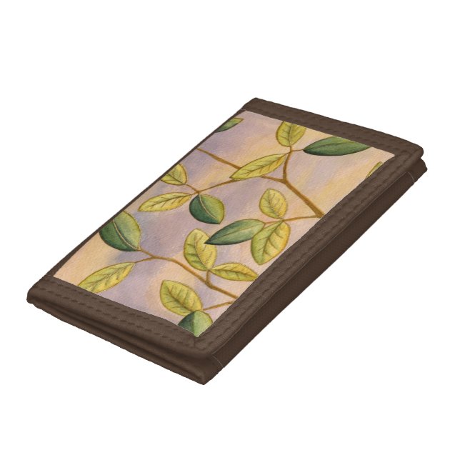 Green and Yellow Leaves on Sunset Background Trifold Wallet (Bottom)