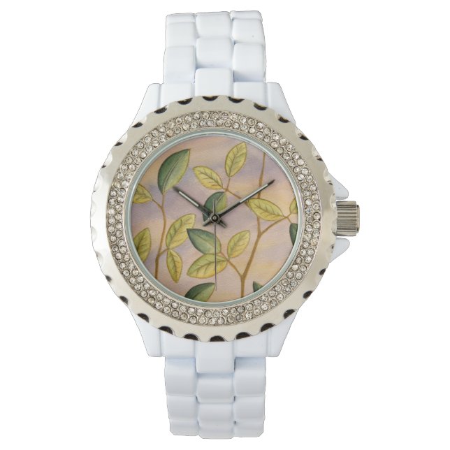 Green and Yellow Leaves on Sunset Background Watch (Front)