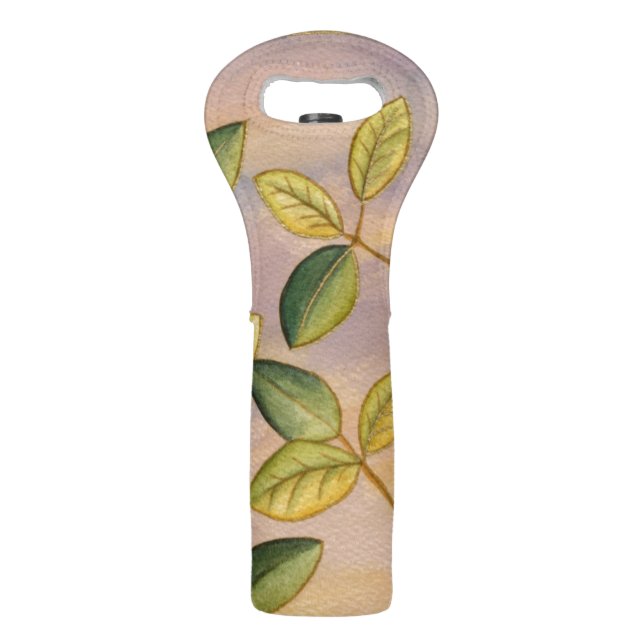 Green and Yellow Leaves on Sunset Background Wine Bag (Back)