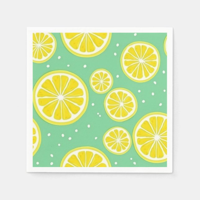 Green and Yellow Lemon Slice Pattern Napkins (Front)