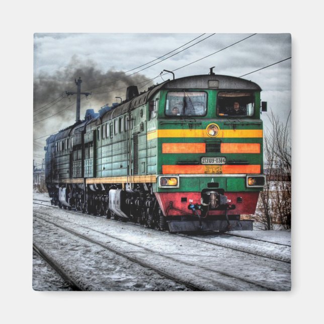Green and Yellow Locomotive Train Magnet (Front)