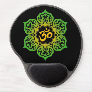 Green and Yellow Lotus Flower Om on Black Gel Mouse Pad