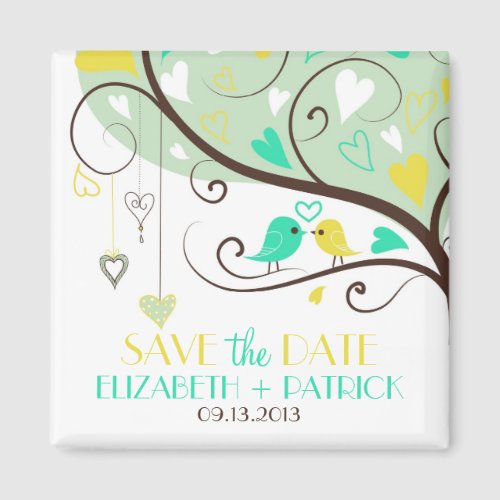 Green and Yellow Love Birds Save the Date Magnet