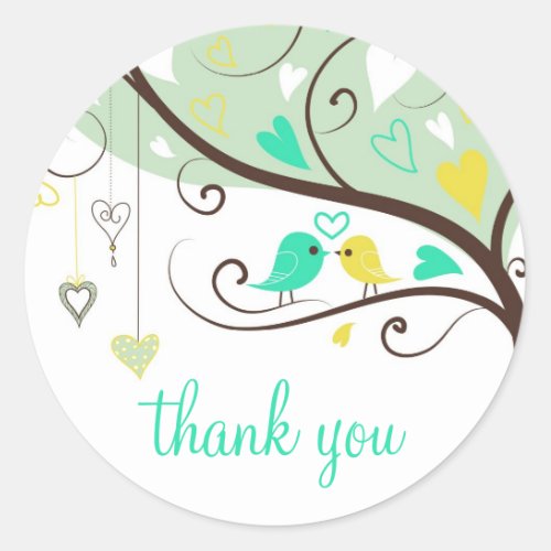 Green and Yellow Love Birds Thank You Sticker