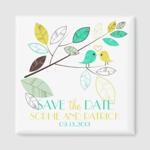 Green and Yellow Lovebirds Save the Date Magnet