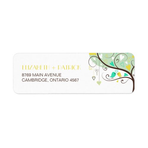 Green and Yellow Lovebirds Wedding Address Label