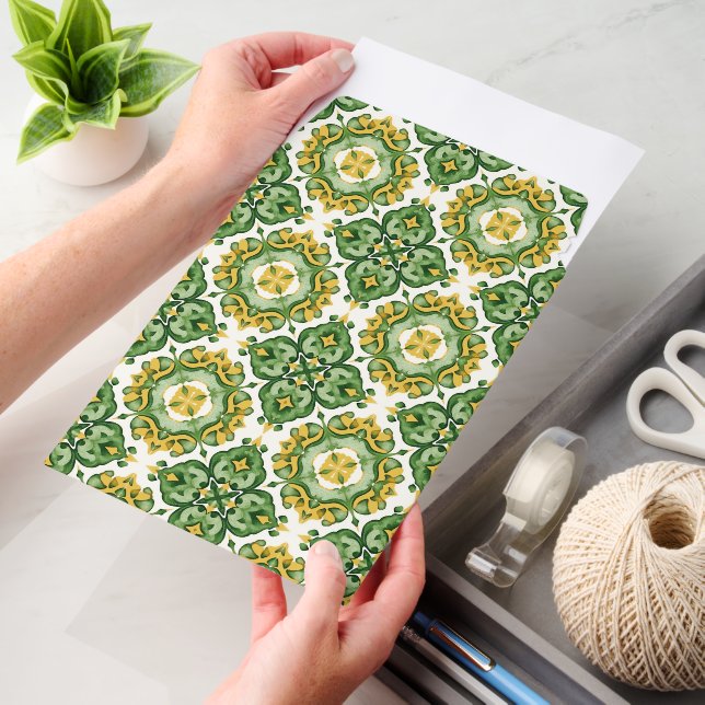 Green and yellow Mediterranean tile pattern Envelope Mailers (Desk)