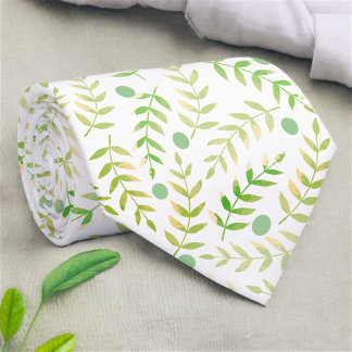 Green and Yellow Nature Fern Leaf Stalks Pattern Neck Tie