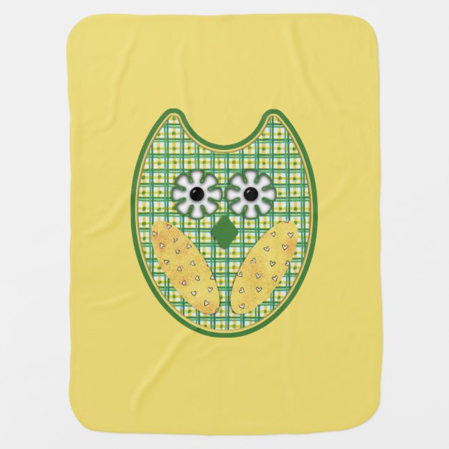 Green And Yellow Owl Baby Blanket (Front)