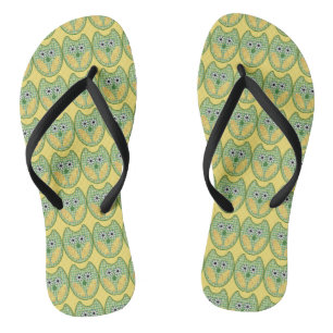 Green And Yellow Owl Flip Flops