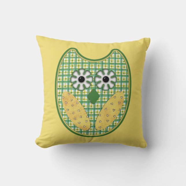 Green And Yellow Owl Pillow (Front)
