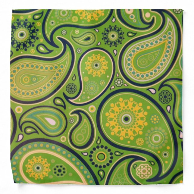 Green and Yellow Paisley Design Bandana (Front)