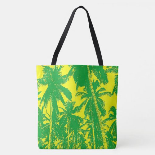 Green and Yellow Palm Trees Design Tote Bag