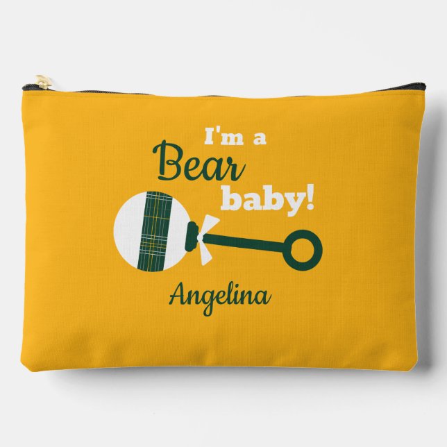 Green and Yellow Plaid Rattle Bear Accessory Pouch (Front)