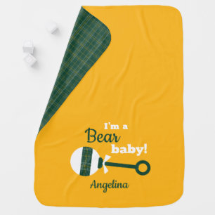 Green and Yellow Plaid Rattle Bear Baby Blanket