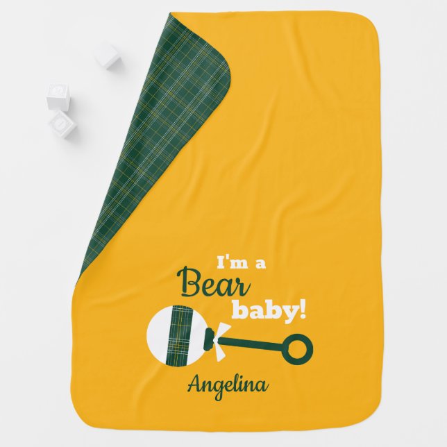 Green and Yellow Plaid Rattle Bear Baby Blanket (In Situ)