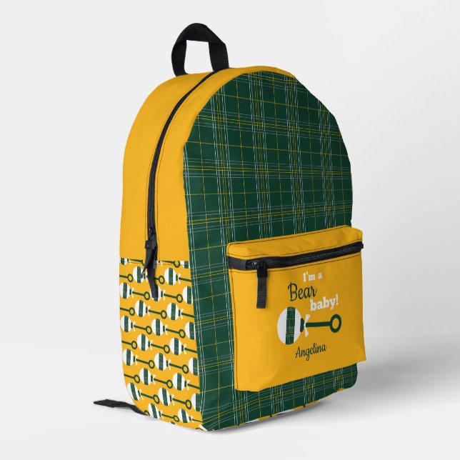 Green and Yellow Plaid Rattle Bear  Printed Backpack (Back Corner Left)