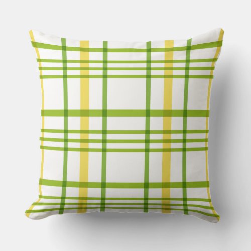 Green and Yellow Plaid Stripes Summer Throw Pillow