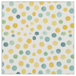 Green and yellow polka dots on a white background fabric