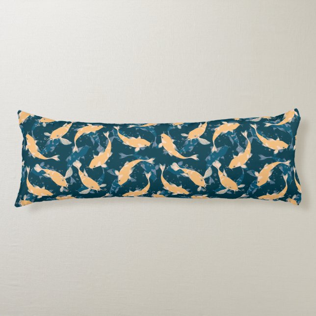 Green And Yellow Repeat Motif | Koi Fish Pattern Body Pillow (Front)