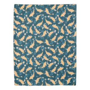 Green And Yellow Repeat Motif   Koi Fish Pattern Duvet Cover