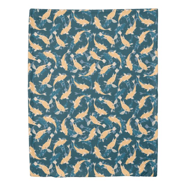 Green And Yellow Repeat Motif | Koi Fish Pattern Duvet Cover (Front)