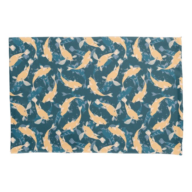 Green And Yellow Repeat Motif | Koi Fish Pattern Pillow Case (Front)