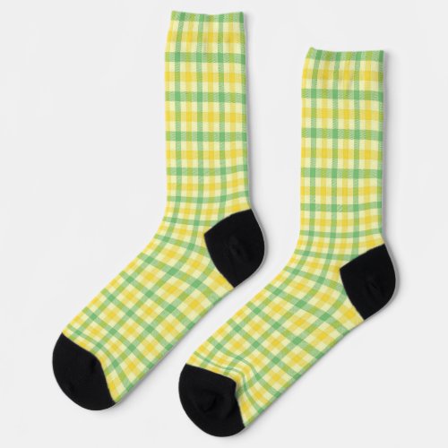 Green and Yellow Retro Plaid Crazy Socks