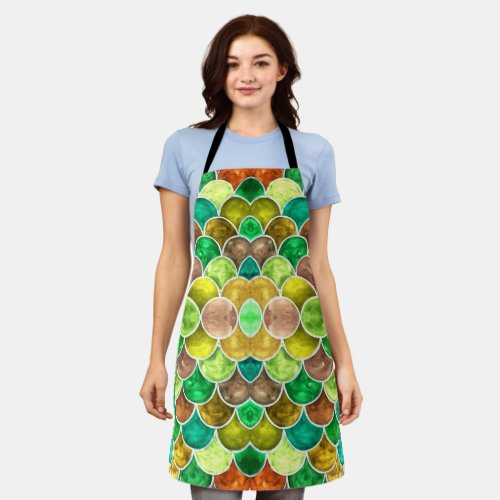 Green and Yellow Scales Pattern Apron