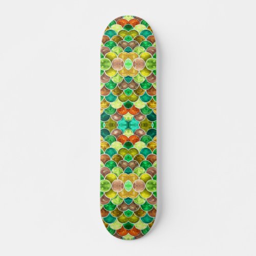 Green and Yellow Scales Pattern Skateboard
