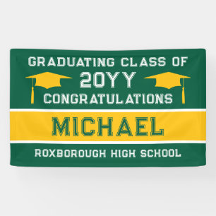 Green and Yellow School Colors Graduation Banner