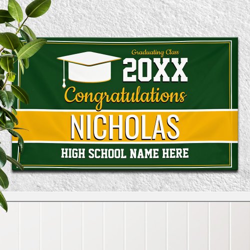 Green and Yellow School Colors Graduation Banner