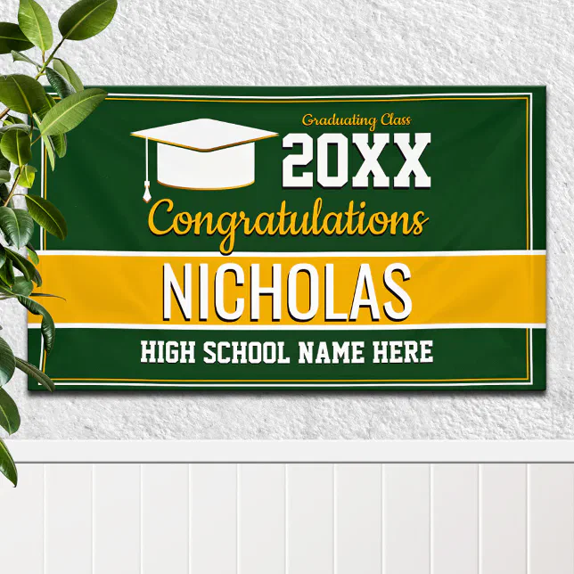Green and Yellow School Colors Graduation Banner Zazzle