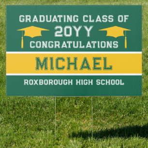 Green and Yellow School Colors Graduation Sign