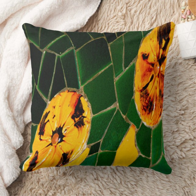 Green and Yellow Spanish Mosaic  Throw Pillow (Blanket)