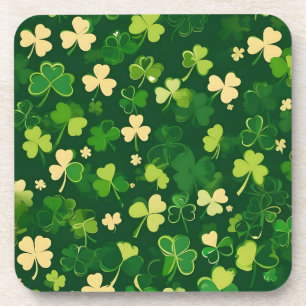 Green and Yellow St Patrick's Day Shamrock Beverage Coaster