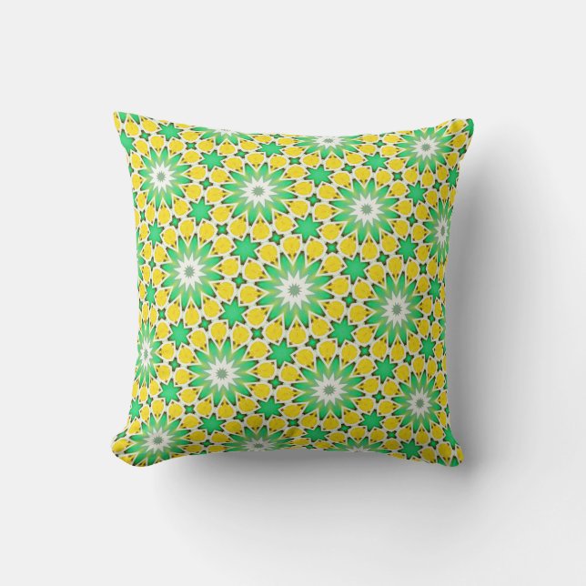 Green and Yellow Star Abstract Throw Pillow (Front)