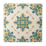 Green and Yellow Starburst Floral Ceramic Tile