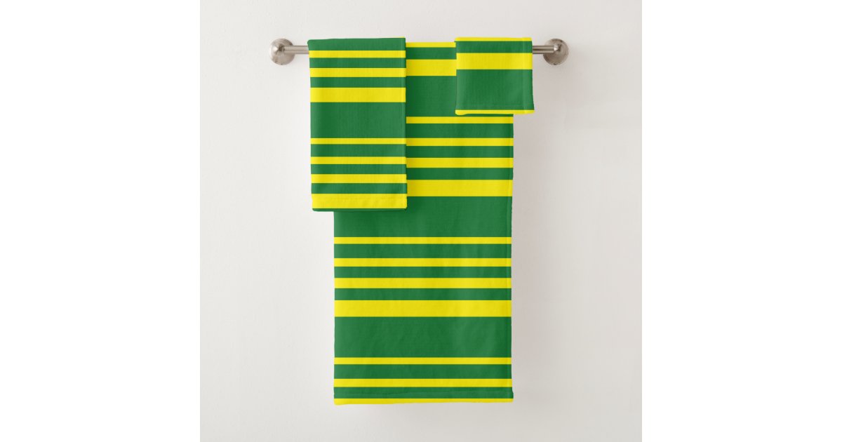 Green and yellow stripes bath towel set | Zazzle