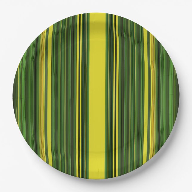 Green and Yellow Stripes Paper Plates (Front)