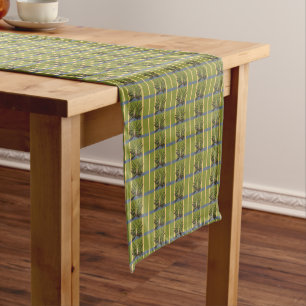 Green and Yellow Stripes with Blue Table Runner